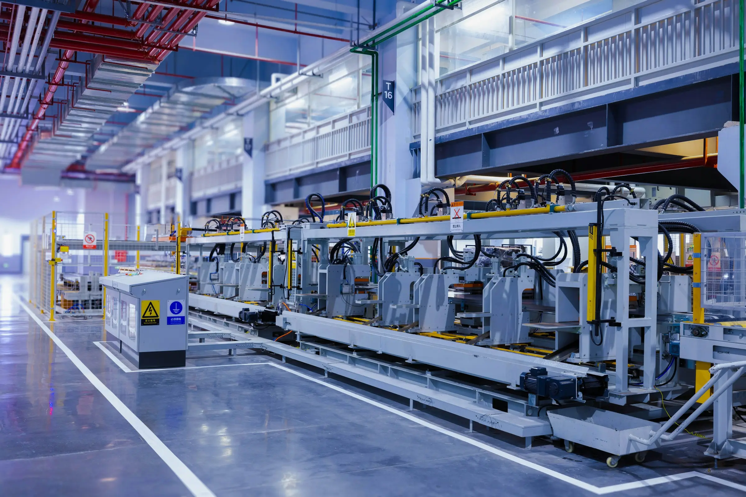 Automated production line on a factory floor